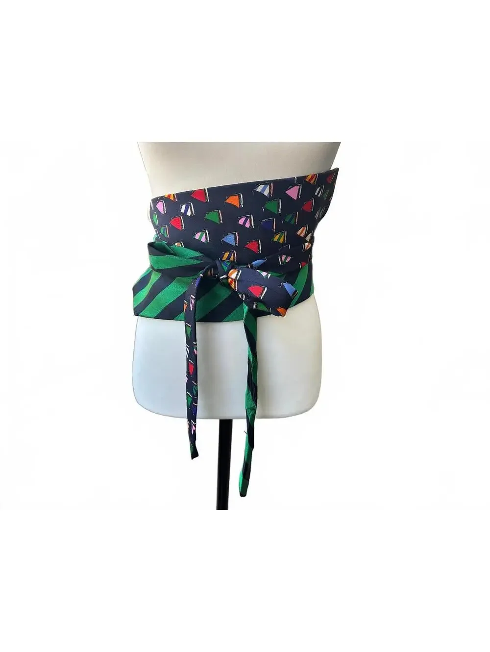 Nautical Upcycled Silk Necktie Obi Belt | Corset Style Belt | One-of-a-Kind | OS